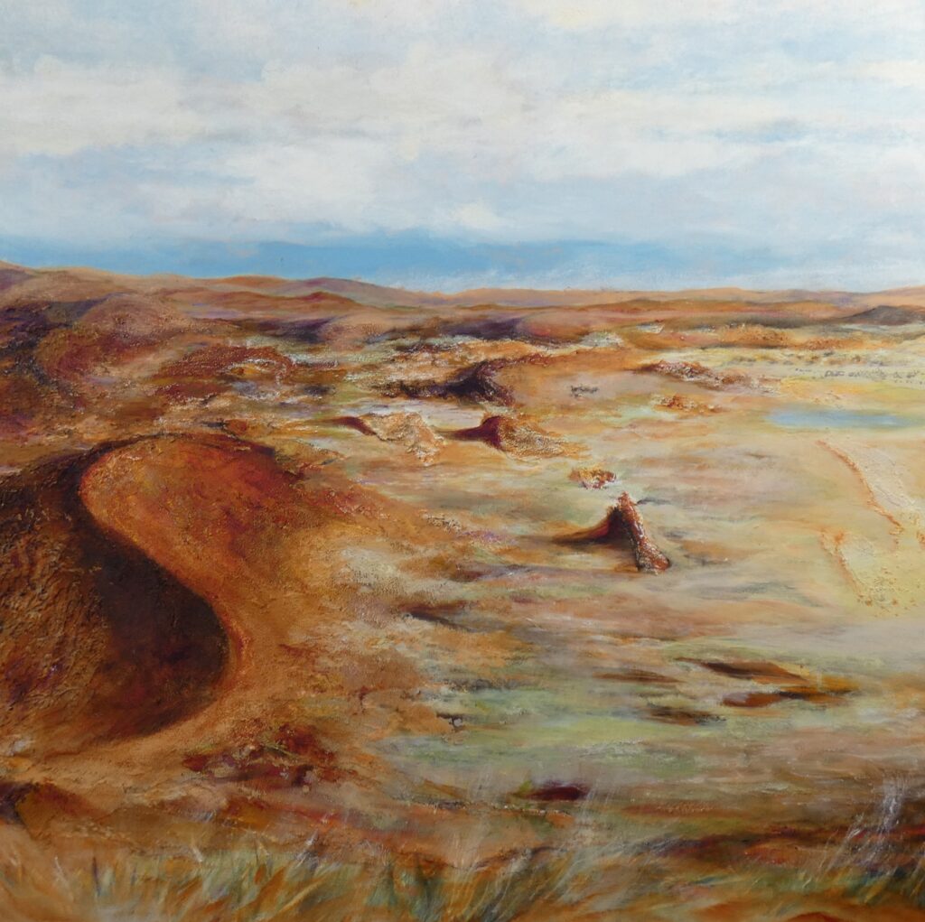 Wasserstelle in der Namibwüste, 100x100 cm, Acryl auf Leinwand, 2021